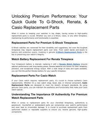 Unlocking Premium Performance: Your Quick Guide To G-Shock, Renata, & Casio Repl