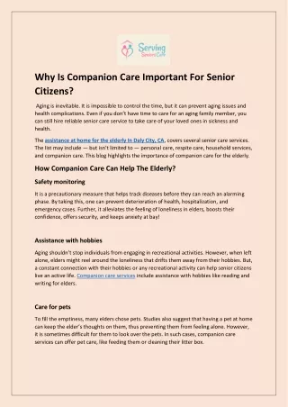 Why Is Companion Care Important For Senior Citizens