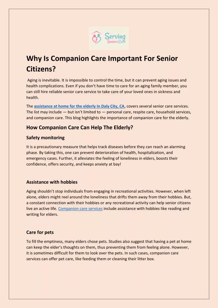 why is companion care important for senior