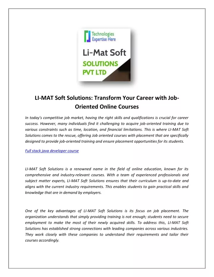 li mat soft solutions transform your career with