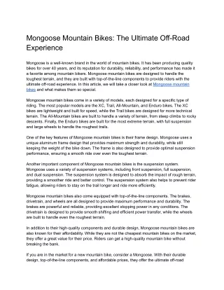 Mongoose Mountain Bikes_ The Ultimate Off-Road Experience