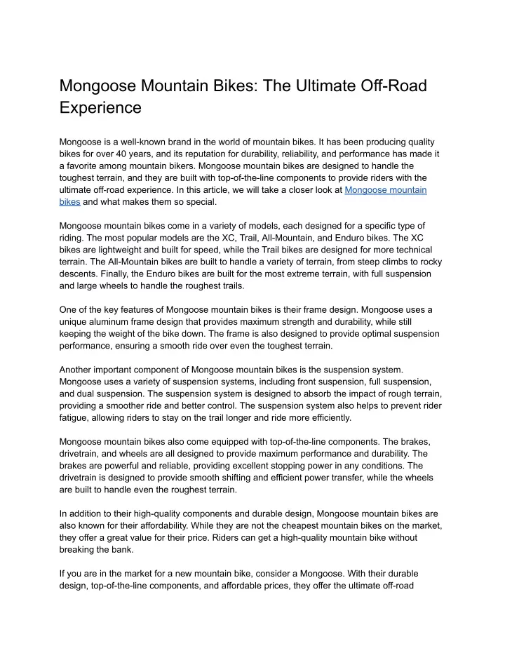 mongoose mountain bikes the ultimate off road