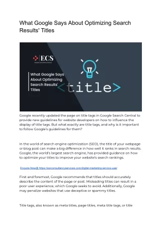 What Google Says About Optimizing Search Results' Titles