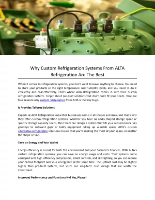 Why Custom Refrigeration Systems From ALTA Refrigeration Are The Best