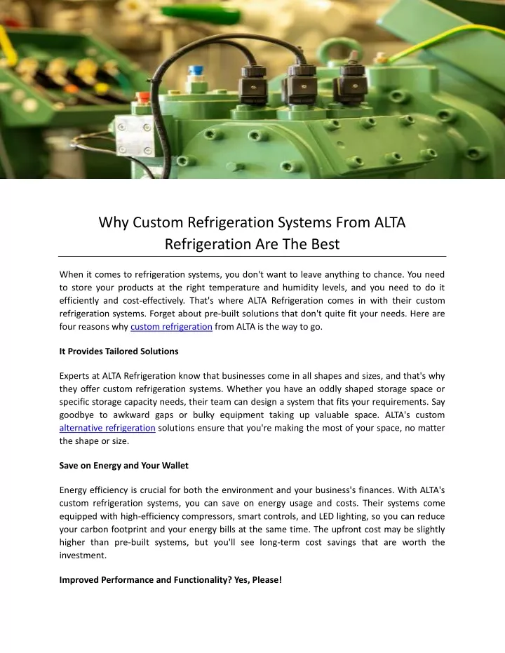 why custom refrigeration systems from alta