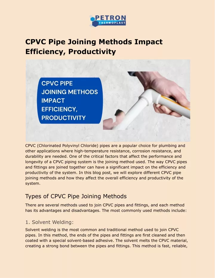 cpvc pipe joining methods impact efficiency