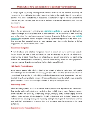 web solutions for e commerce how to optimize your