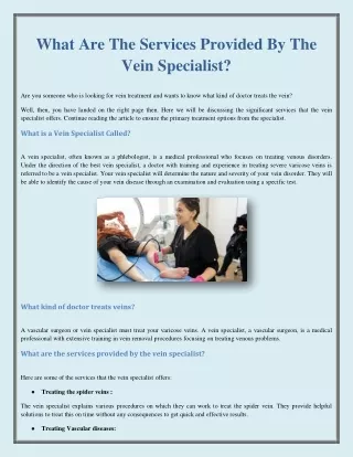 What Are The Services Provided By The Vein Specialist?