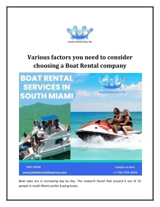 various factors you need to consider choosing a Boat Rental Company