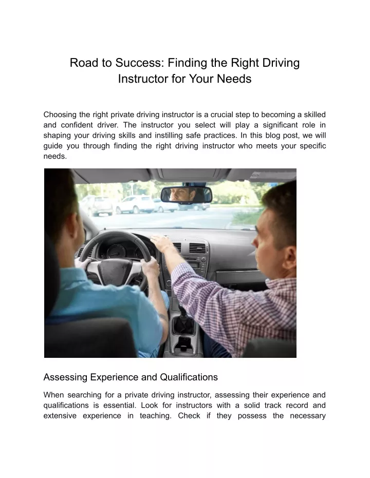 road to success finding the right driving