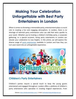 Making Your Celebration Unforgettable with Best Party Entertainers in London