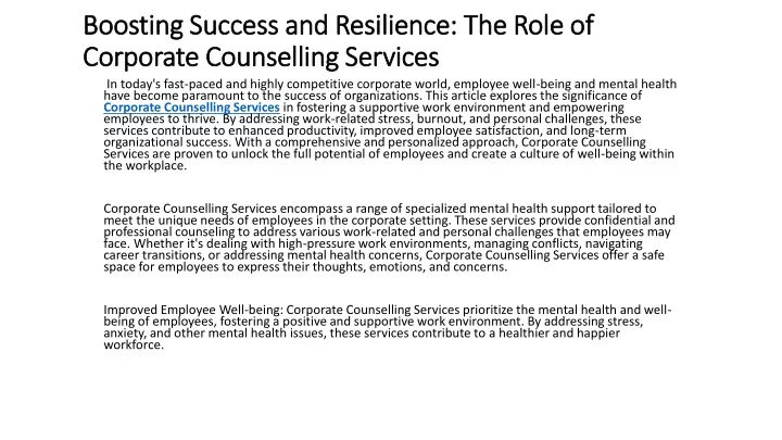 boosting success and resilience the role of corporate counselling services