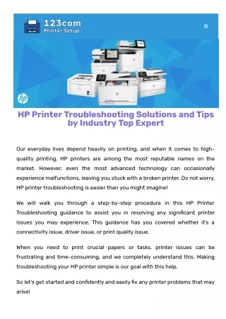 Resolving HP Printer Issues: Troubleshooting Solutions at 123ComPrinterSetup.com