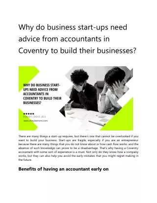 Why do business start-ups need advice from accountants in Coventry to build their businesses