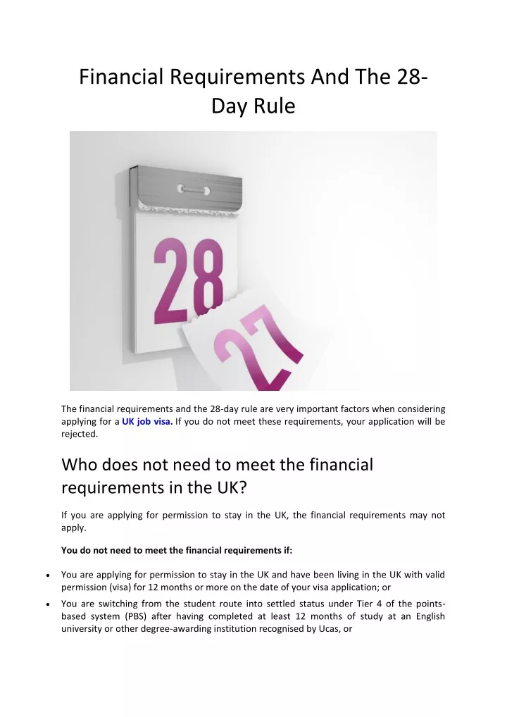 financial requirements and the 28 day rule