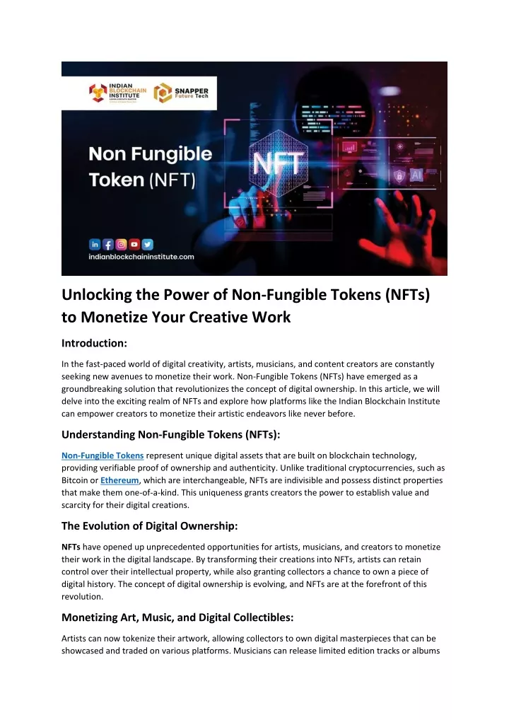 unlocking the power of non fungible tokens nfts