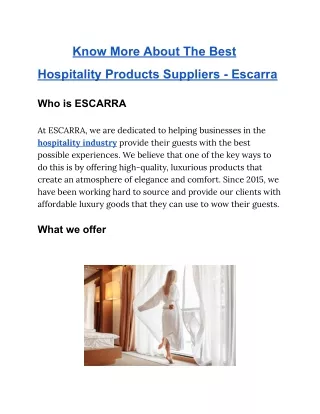 Enhancing Guest Experiences Top Hospitality Products Suppliers