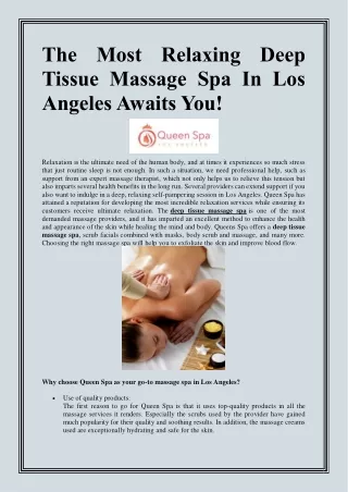 The Most Relaxing Deep Tissue Massage Spa In Los Angeles Awaits You