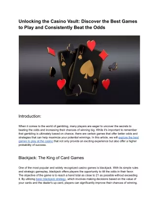 Discover the Best Games to Play and Consistently Beat the Odds