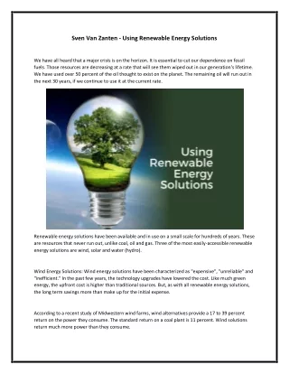 Sven Van Zanten - Using Renewable Energy Solutions