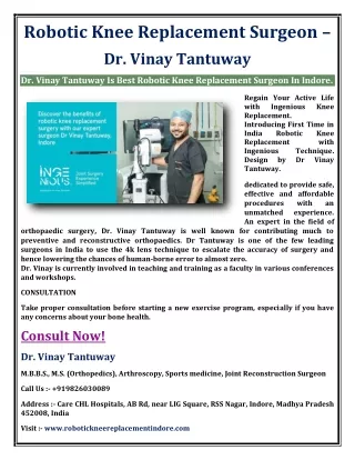 Robotic Knee Replacement Surgeon Dr. Vinay Tantuway