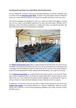The Diamond Creek Hotel Your Ideal Eltham Hotel Function Room