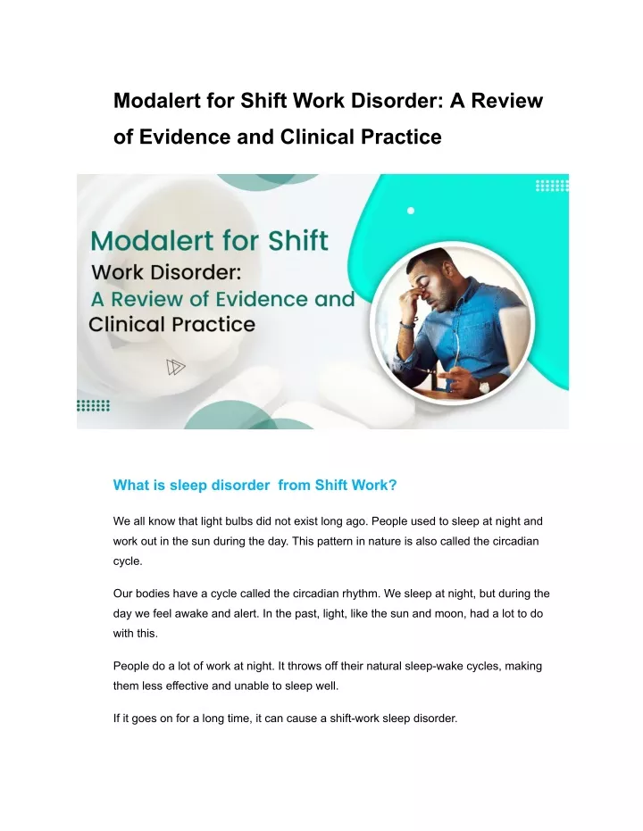 modalert for shift work disorder a review