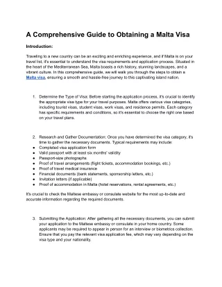 A Comprehensive Guide to Obtaining a Malta Visa