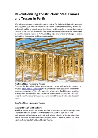 Revolutionizing Construction Steel Frames and Trusses in Perth