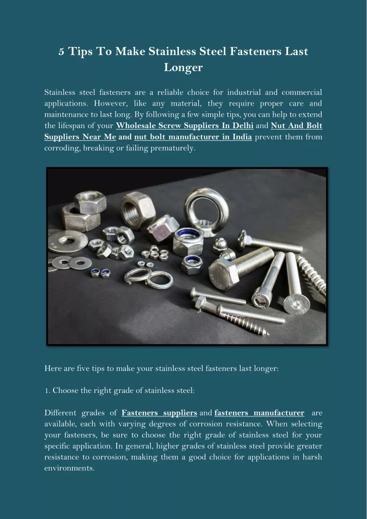 5 tips to make stainless steel fasteners last