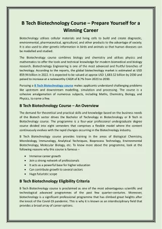 b tech biotechnology course prepare yourself