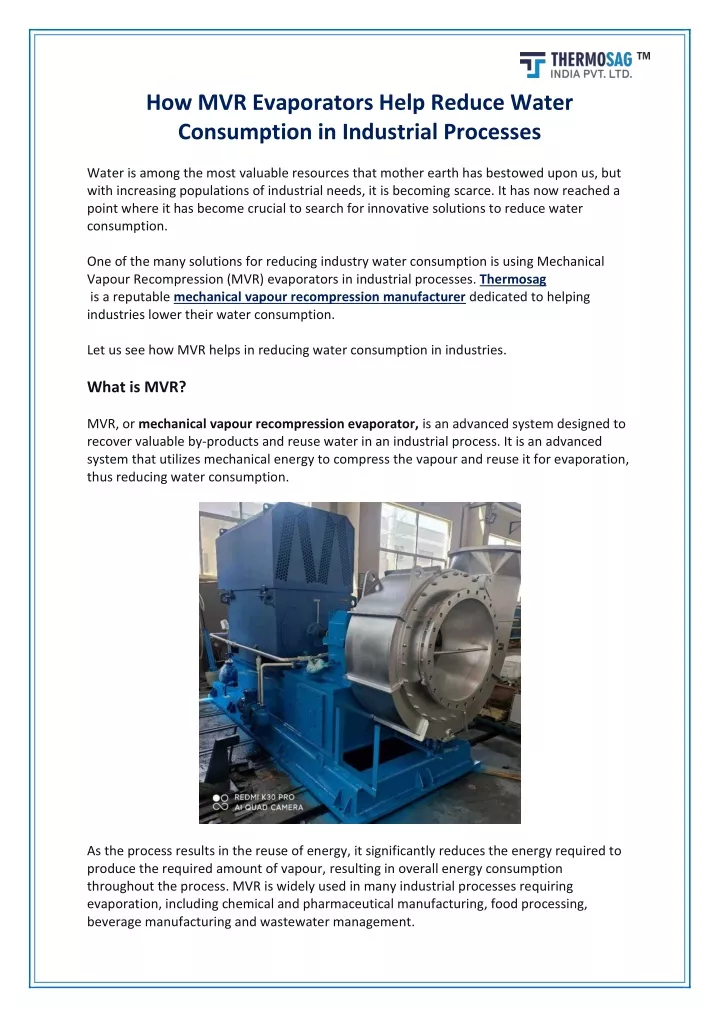 how mvr evaporators help reduce water consumption