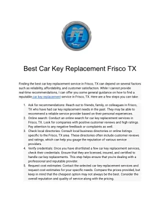 Best Car Key Replacement Frisco TX
