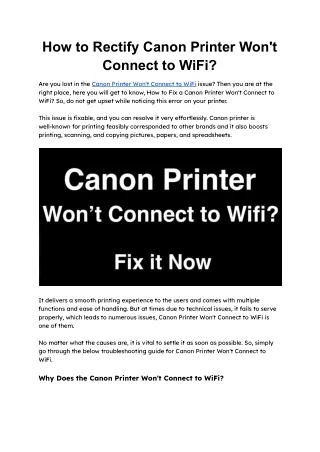 How to Fix a Canon Printer Won't Connect to WiFi