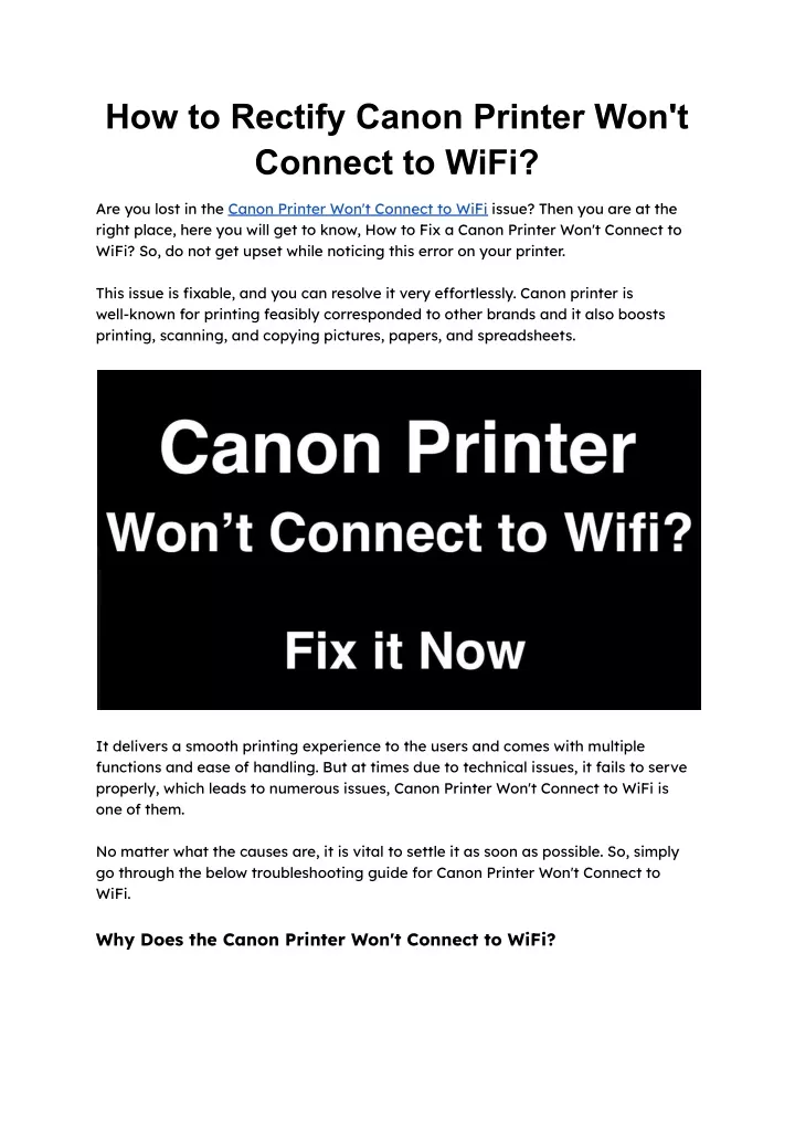 how to rectify canon printer won t connect to wifi