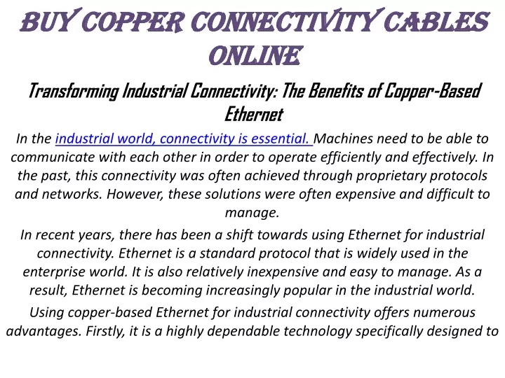 buy copper connectivity cables online