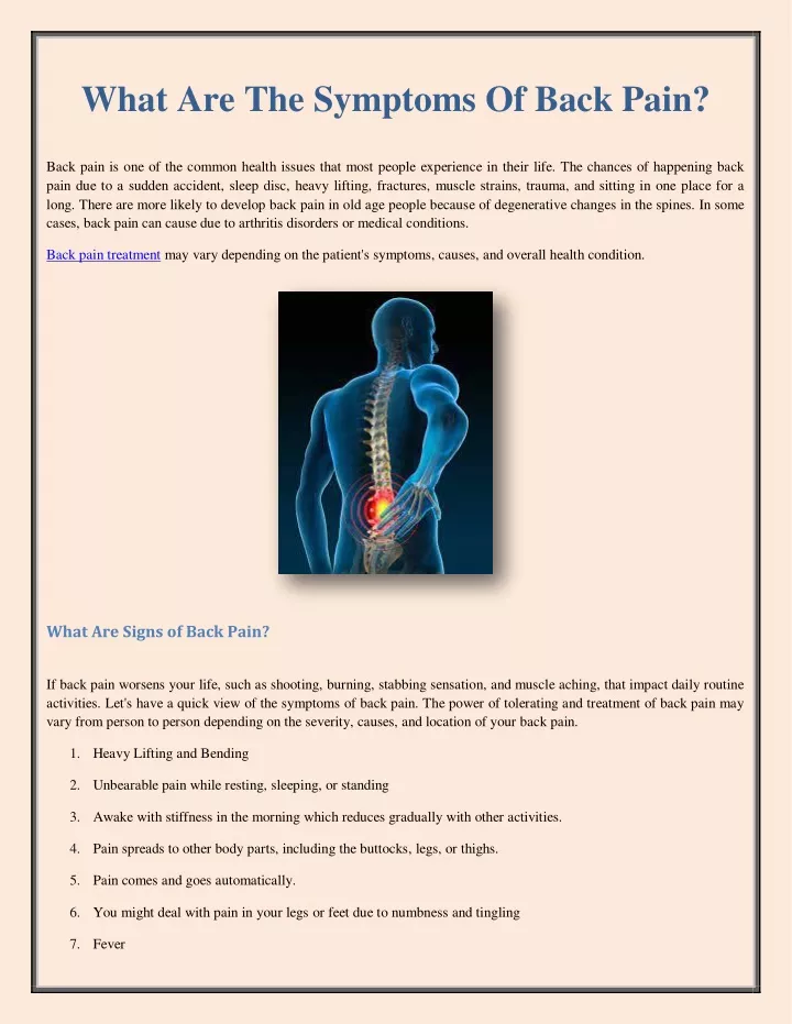what are the symptoms of back pain
