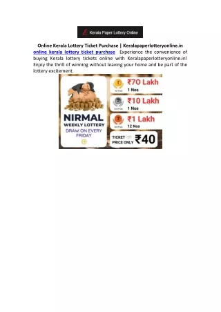 Online Kerala Lottery Ticket Purchase | Keralapaperlotteryonline.in