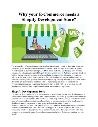 Why your E-Commerce needs a Shopify Development Store?