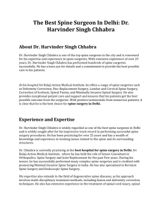 The Best Spine Surgeon In Delhi: Dr. Harvinder Singh Chhabra