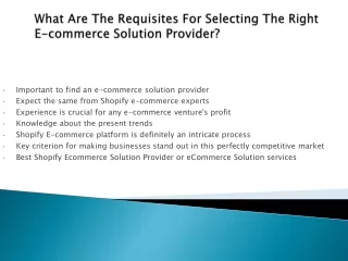 what are the requisites for selecting the right e commerce solution provider