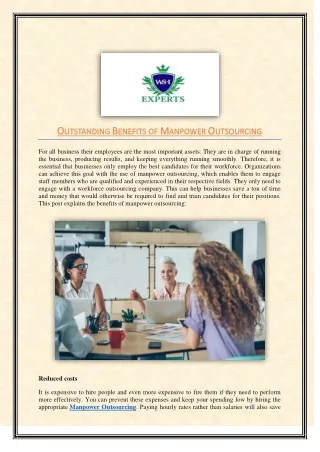 Outstanding benefits of manpower outsourcing