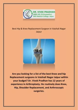 Best Hip & Knee Replacement Surgeon in Vaishali Nagar Jaipur