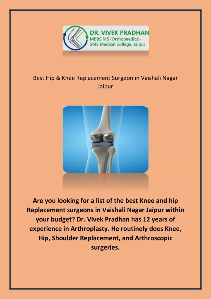 best hip knee replacement surgeon in vaishali