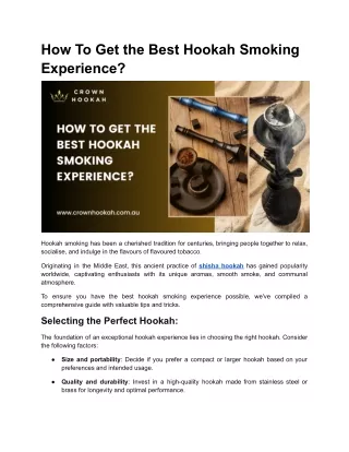 How to get the best Hookah Smoking Experience