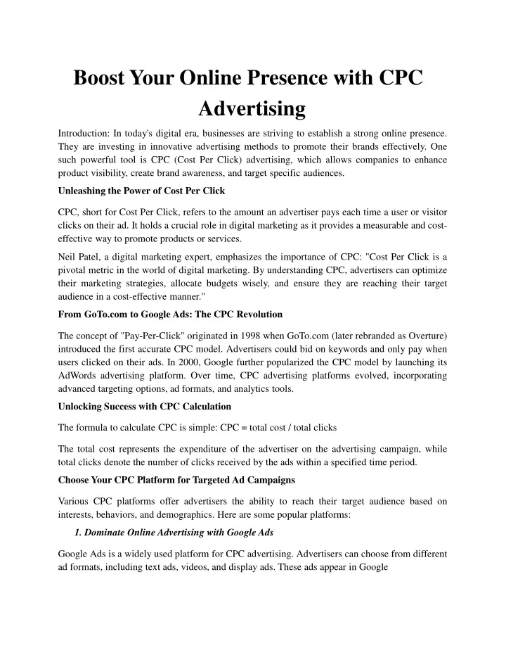 boost your online presence with cpc advertising
