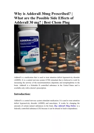 Why is Adderall 30mg Prescribed - What are the Possible Side Effects of Adderall 30 mg - Best Chem Plug
