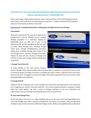 Ford Parts UK: Your One-Stop Destination for Aftermarket & Genuine Ford Parts, S