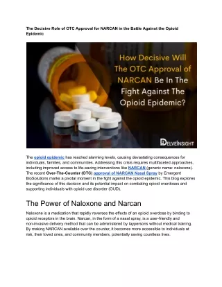 The Decisive role of otc approval for narcan in the battle against the opioid epidemic