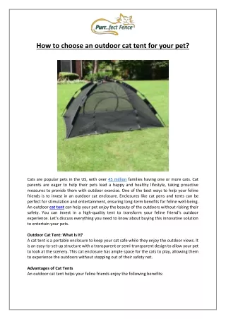 How to choose an outdoor cat tent for your pet?